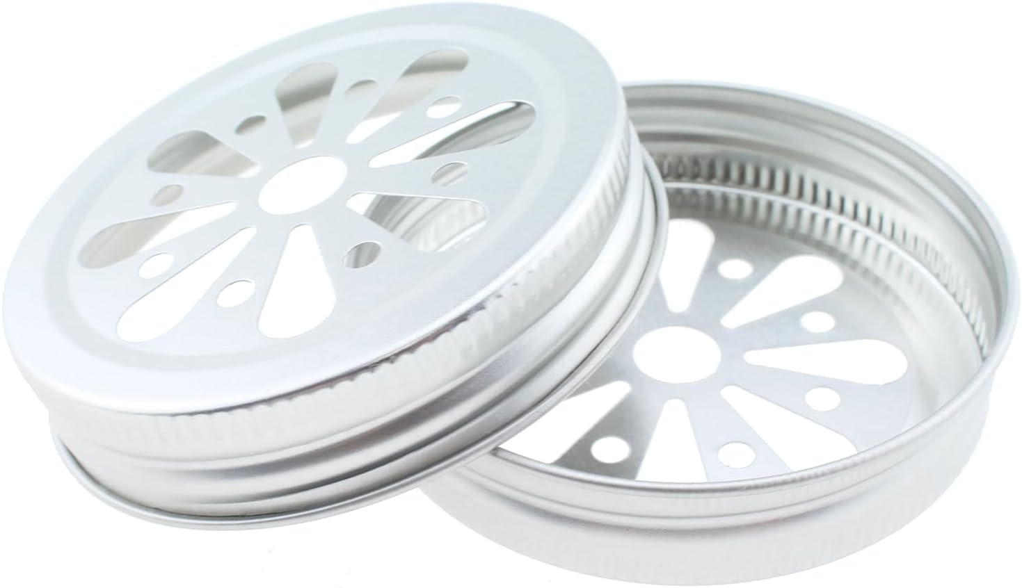 TAODAN 8pcs Mason Can Jar Lids Regular Mouth Jar with Flower Canning Lids Rustproof Daisy Cut with Straw Hole for Mason, Ball, Canning Jar