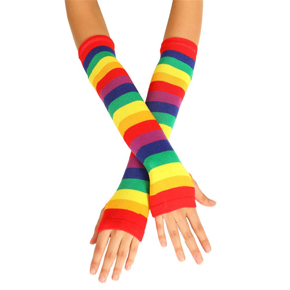 EDOTON Da donna Arcobaleno Banda Coscia al ginocchio Calze alte Braccio a maglia Più caldo senza dita Guanti Festa Costume Accessorio