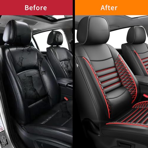 Image of Fit Forester Car Seat Covers for Subaru Forester 2007-2025 2026 - Upgraded Premium Waterproof & Breathable Leather, Airbag Compatible, All-Weather Seat Cushion Protector (2 Front /Black+Red)