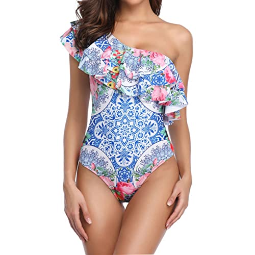 Trajes de baño de mujer Bikini de trajes de baño de un traje de una pieza de una pieza con volantes Una pieza (Color : Blue, Size : L) Cover