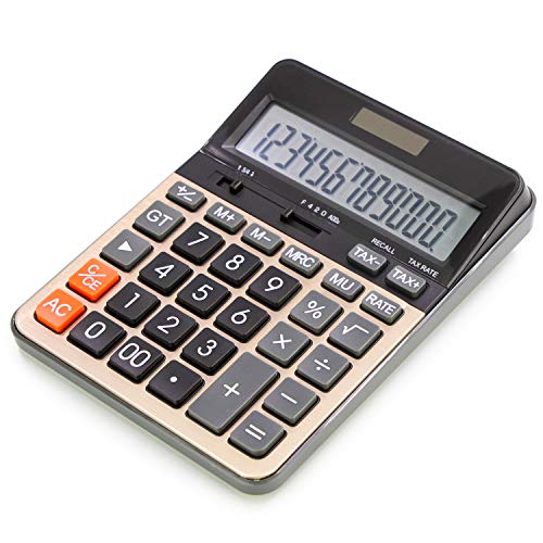 OFFIDIX Calculatrice de bureau à 12 chiffres avec grand écran LCD, batterie solaire, calculatrice électronique à double alimentation avec fonctions fiscales pour le bureau et la maison, école