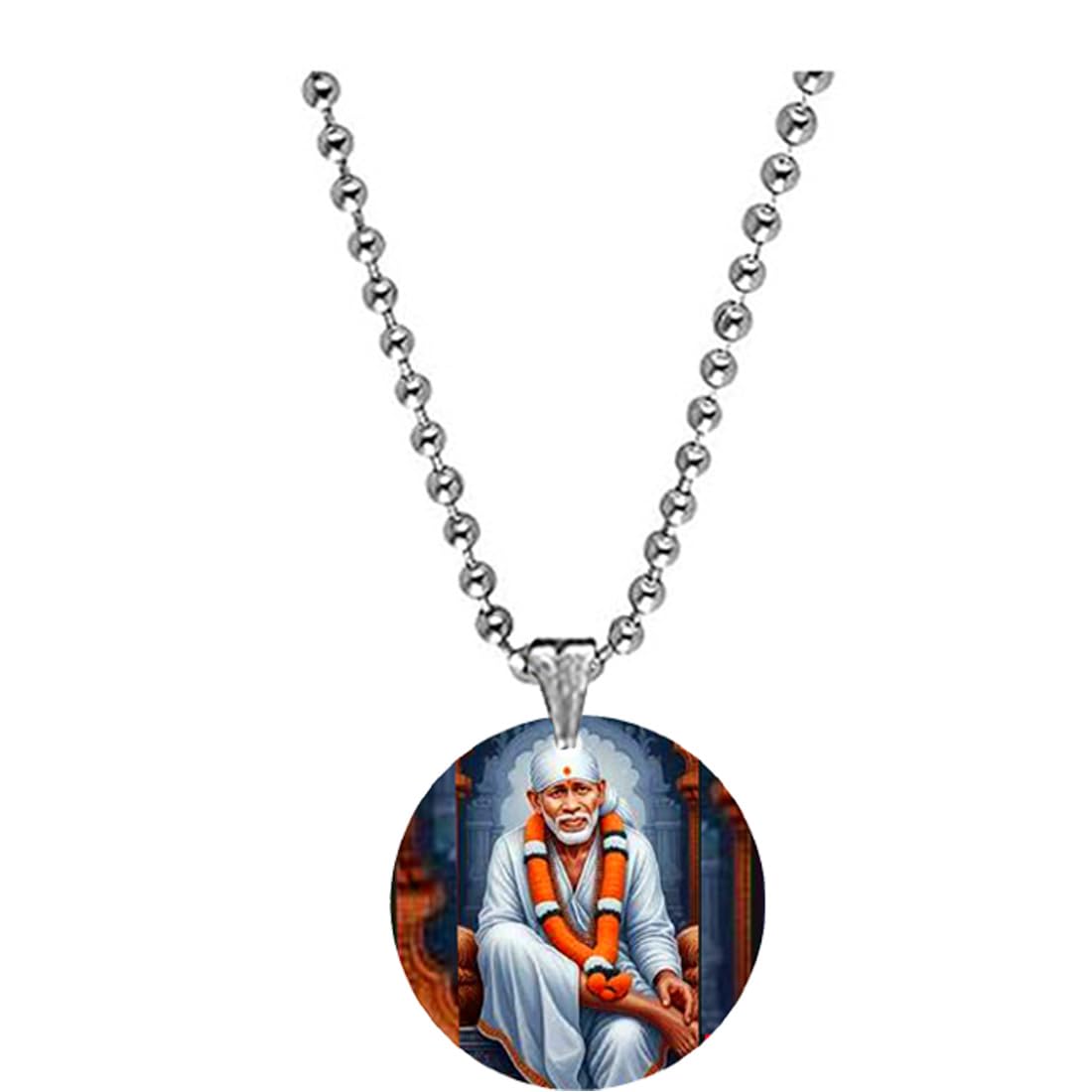 My Lord Sai Baba Religious Acrylic Pendant with Bead Chain | Spiritual Jewelry-image-2