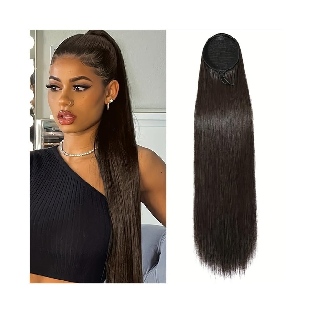 Extensión de cola de caballo Extensiones de cola de caballo con cordón de cola de caballo de pelo largo y liso de 10-26 pulgadas Clip de cabello humano brasileño negro Natural en postizos de cola de c