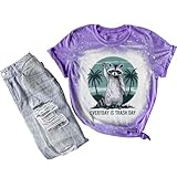 Everyday is Trash Day Raccoon Graphic Short Sleeve Shirts for Women Bleached T-Shirt Tees, Bpurple,...
