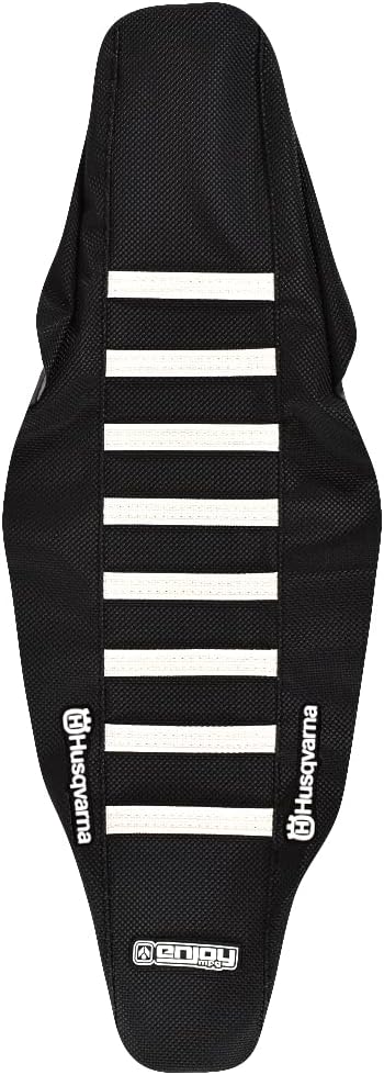 Enjoy Mfg Seat Cover - Compatible with Husqvarna 2018-2022 85 - Husky Logo #168 (All Black/White Ribs)