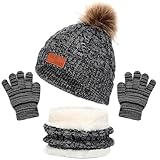 Elastische Größe für 1-6 Jahre Kinder: Angenehm zu tragen und keine Belastung. Mütze Schal Handschuhe Set verwendet Stricktechnologie und leichtes Stretchmaterial, das ihn sehr dehnbar macht und sich besser an den Körper Ihres Kindes anpasst und Sie warm hält, ohne sich eng anzufühlen.