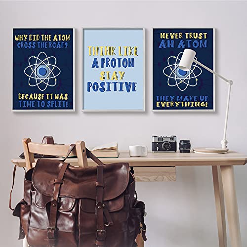 Image of 'Atom Cross The Road Scientific Humor Blue'| 3pc Framed Giclee Art Set 3 | Stupell Industries | Gray, 24 x 30 Inches, Easy to Hang and Sturdy, Made in USA, by Lil' Rue