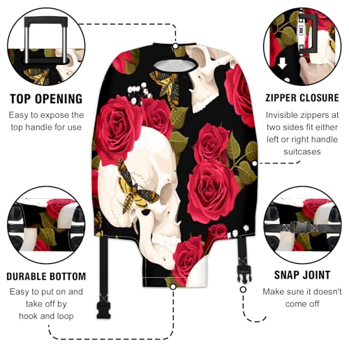 Travel Luggage Cover Suitcase Protector Scratch-Resistant Fit Not Included Suitcase Skull With Flowers And A Moth XL-30-32in3