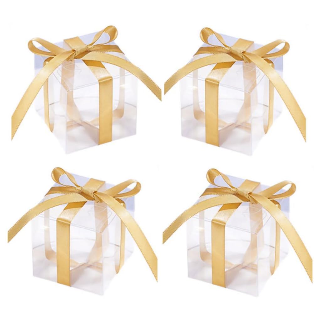 KUPOO 50pcs Clear Favor Boxes, 2 x 2 x 2 inches Plastic Small Gift Boxes Transparent Cube Treat Boxes for Wedding,Party
