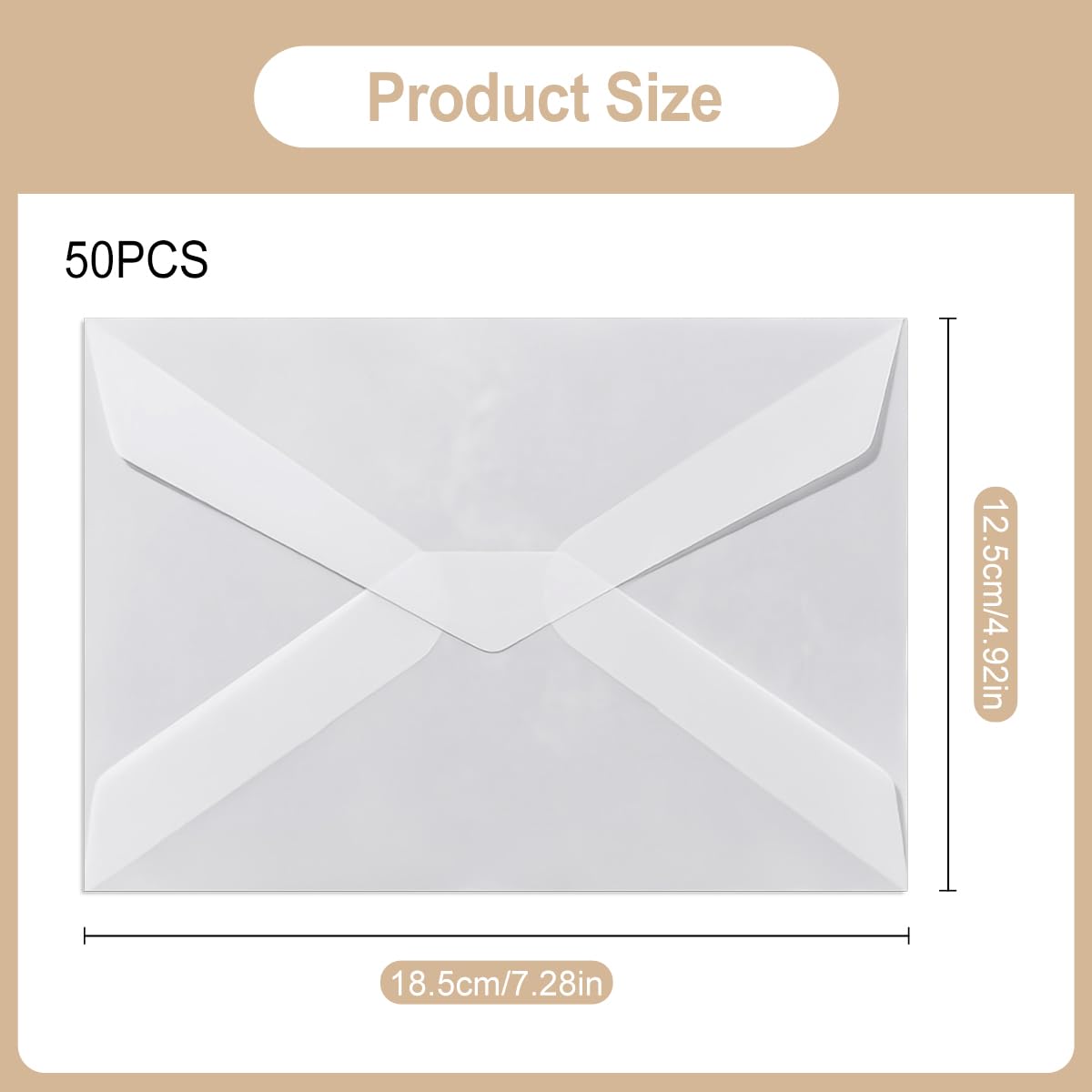 50 sztuk przezroczystych kopert, 125 x 185 mm, przezroczyste białe koperty, papier pergaminowy do zaproszeń, na zaproszenia ślubne, kartka z życzeniami, kartka pocztowa bon