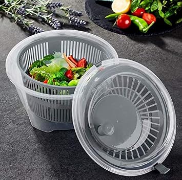 Chef Aid Clear Plastic Salad Spinner & Vegetable Dryer, 4.4 Litre Capacity, Easy Spin Mechanism, 24.5cm x 16cm