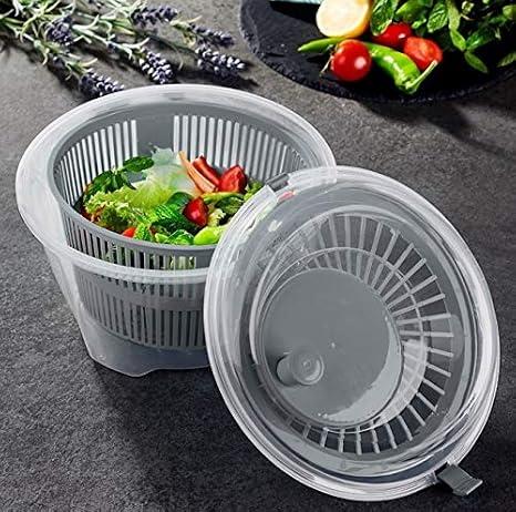Chef Aid Clear Plastic Salad Spinner & Vegetable Dryer, 4.4 Litre Capacity, Easy Spin Mechanism, 24.5cm x 16cm