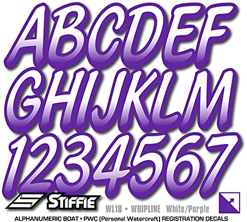 Image of STIFFIE Whipline White /Purple 3 inch Boat & PWC Registration Decals • Numbers Letters Stickers
