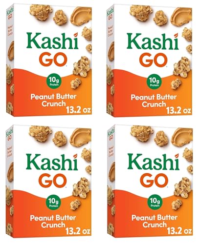 Generic.Kashigo.Cold Breakfast Cereal - Vegan Protein - Fiber Cereal - Peanut Butter Crunch - 14 Oz Box (4 Boxes)