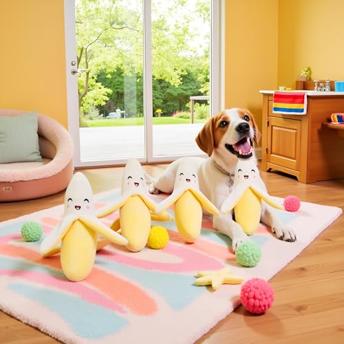Cldaisy 3 x gelbe Bananenplüsch-Quietschspielzeug für Welpen, Hundespielzeug, Plüsch, Kauspielzeug für Hunde
