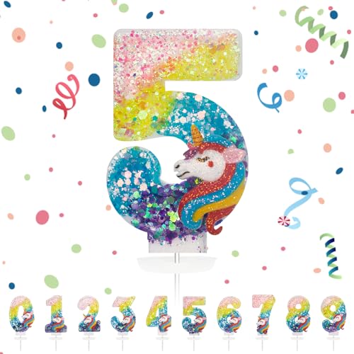 Velas de Aniversário Números 5, Vela 3D Unicórnio Arco-íris, Vela de Número 5 de Pastel Decoração, Aniversários, Chá de Bebé de Aniversário