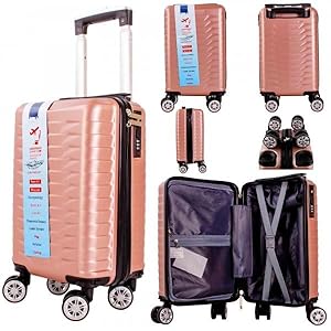Underseat 40 x 25 x 20 cm Carry on Travel Trolley Case with Detachable Wheels (Rose Gold)