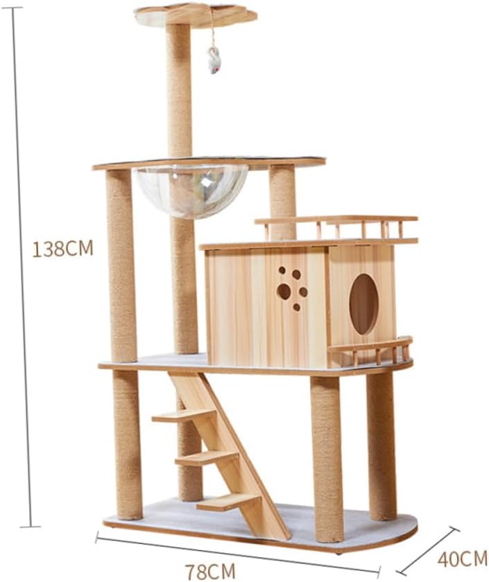 Homoyoyo Large Solid Wood Cat Tree with Multi-Layer Felt Cover Indoor Cat Climbing Tower and Scratching Post for Seasons and Kittens