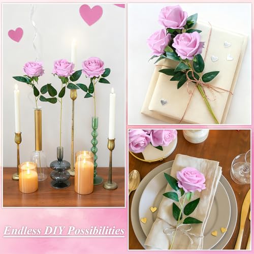 Image of 50 PCS Pink Roses Artificial Flowers, Fake Roses with Stem Realistic Silk Roses for DIY Wedding Bouquets Table Centerpieces Arrangements Baby Shower Birthday Home Decor Valentine's Day Gift for Her