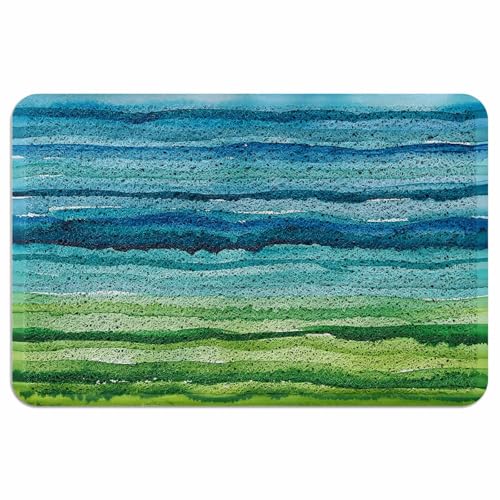 Evamona 玄関マット 泥落とし 屋外 室内 滑り止め 業務用 泥っぷマット 45x75 CM 水彩画 テクスチャ グラデーション レトロ グリーン 抽象 耐摩耗性 速乾 オフィス お店 エントランス