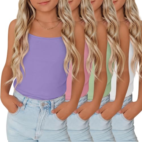 YooAurvox 4 Pack Girls Camisole Tank Tops, 4-Color, 9-10 Years