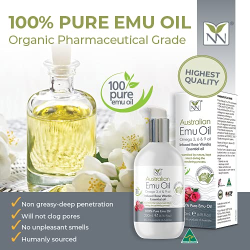 Miniatura 4 de Y-Not Natural - Aceite de emu orgánico farmacéutico 100% puro de 6.8fl oz  Aceite de omega 3, 6 y 9 aborígenes con infusión de rosa wardia para