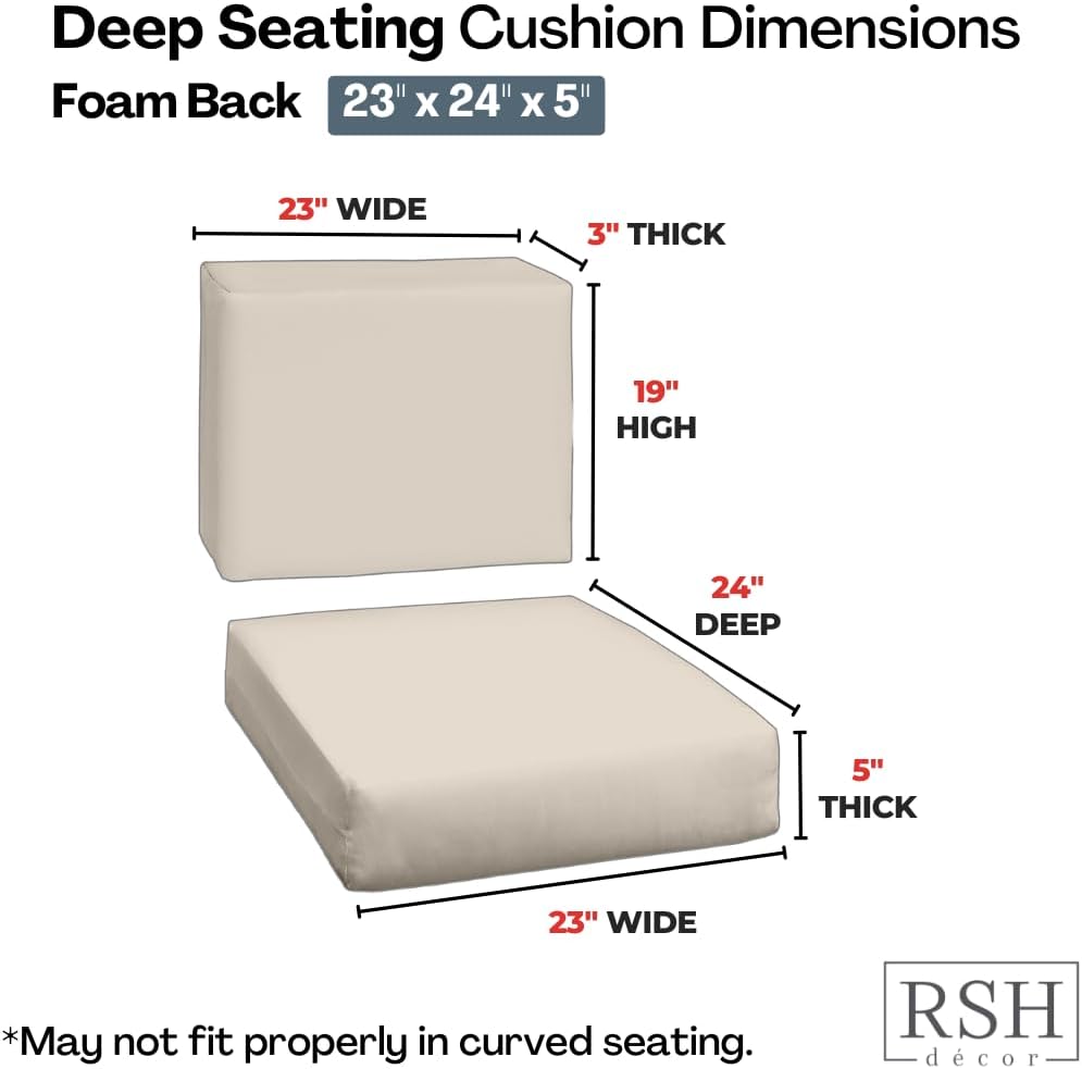 RSH DECOR: Sunbrella Deep Seating Foam Cushion Set | 23” x 24” Seat | Water and Fade-Resistant Performance Fabric | Outdoor Chair Cushion Set for Patio Furniture | Play Sky