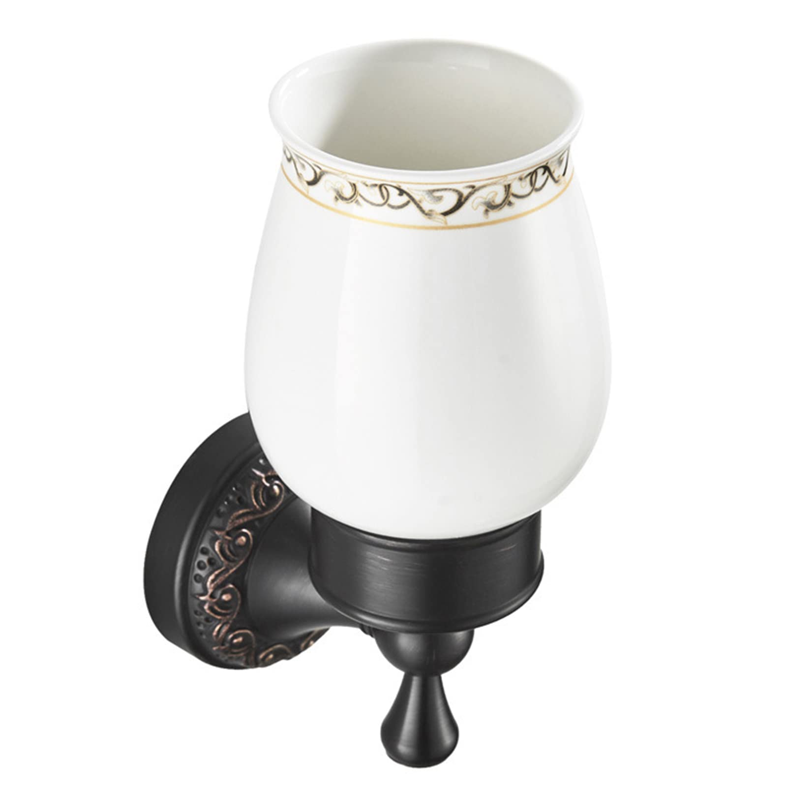 Soporte para Cepillos De Dientes Antiguo Negro, Soporte para Cepillos De Dientes De Latón con Taza De Cerámica, Soporte para Cepillos De Dientes Montado En La Pared para Baño En Casa Hotel