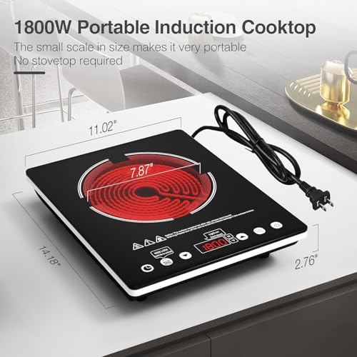 Image of Single Burner Electric Cooktop 1800W - 110V Electric Stove Top Burner Portable Stove with Touch Control 9 Power Level - Induction Cooktop with Child Safety Lock Timer for Home Camping