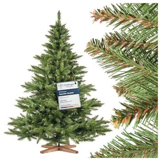 FAIRYTREES künstlicher Weihnachtsbaum NORDMANNTANNE, grüner Stamm, Material PVC, inkl. Holzständer, 180cm, FT14-180