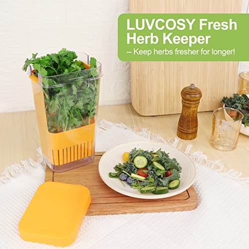 Image of LUVCOSY Fresh Herb Keeper for Refrigerator, Clear BPA-Free Herb Saver, Storage Container for Cilantro, Parsley, Thyme, Mint & Asparagus, Preserver Keeps Fresh Herbs for 3 Times Longer, Green & Orange