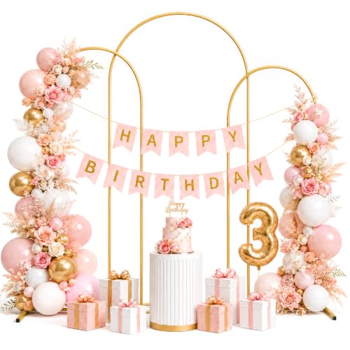 Image of GRENTY Wedding Arch Backdrop Stand Set of 3, 7.2FT, 6.6FT & 6FT Gold Metal Balloon Arch Frame for Flowers, Wedding Ceremony, Birthday, Baby Shower and Party Decor