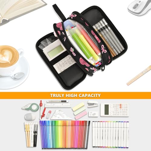 Image of Custom Watercolor Cherry Bow Pencil Case Box Boys Girls Personalized Name Large Pencil Pouch Stationery Pen Bag Organizer for Kids Adults School Office