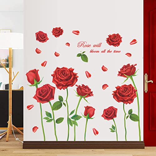 Livegallery Beautiful Lovely Rose Flowers Wall Decals Removable Diy Butterfly Flower Vines Art Decor Wall Stickers Murals For Living Room Tv Background Kids Gilrs Rooms Bedroom Decoration (Red) #TOP4