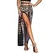 Nuofengkudu Femme Jupe Portefeuille Longue Hippie Chic Boheme Ete Taille Haute Attacher Fendue Gitane Tablier Jupes de Plage Vacances Cover up Noir Paon
