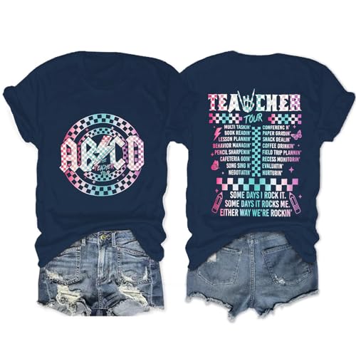 ABCD Teacher Shirt for Women Back to School Teacher Tour T-Shirt Short Sleeve Teacher Life Tee Tops, Blue, M