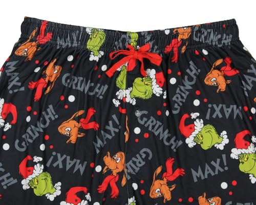 Dr. Seuss The Grinch Men's AOP Grinch and Max Holiday Design Adult Lounge Sleep Pajama Pants4