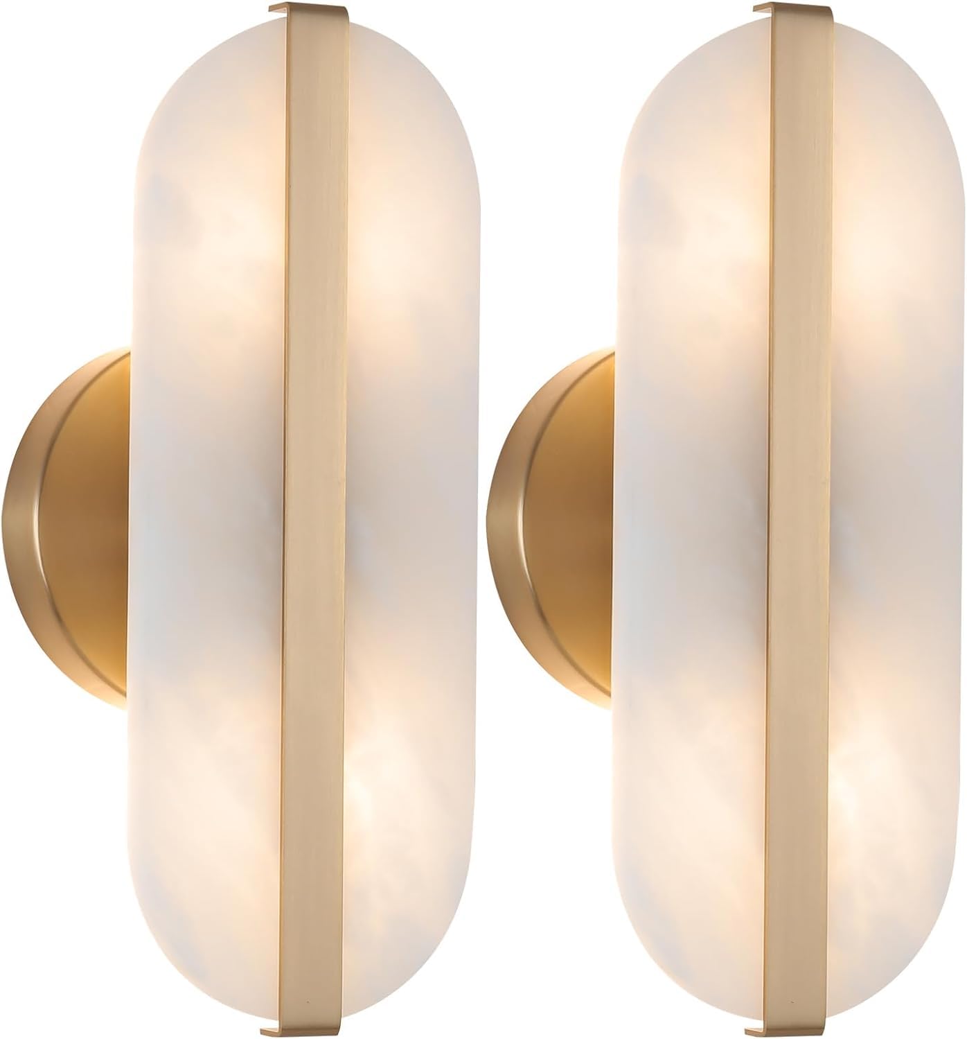 HPTHLY Natural Alabaster Wall Sconces Marble Wall Sconces Gold Bathroom Vanity Wall Light Fixture Stone Wall Lamp Alabaster Sconces Wall Lighting For Bedroom Living R(2Pack)