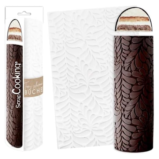 ScrapCooking - Tapis Bûche Silicone « Ondine » - Moule Bûche de Noël 3D en Relief - 28,3 x 18 cm - Qualité Professionnelle - Pâtisserie, Dessert, Gâteau Original - Avec Recette - Blanc - 2975