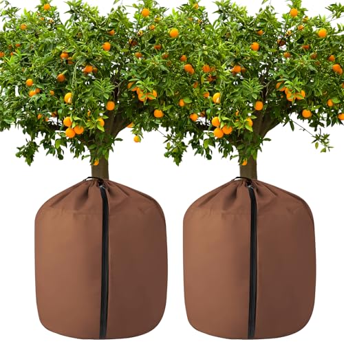 TPVUPC 2 Pièces Housses de Protection en Pot pour Plantes, 45x50 cm Protection Pot de Fleur Hiver, Sac de Protection Thermique pour Pot de Fleurs avec Éclair et Cordon Serrage