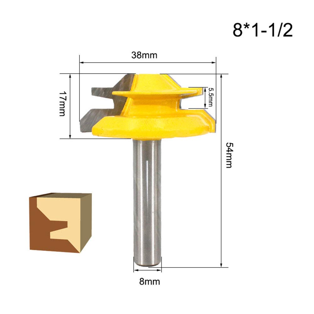 BIGP 3Pcs 8mm Gambo Frese per Scanalature 45° Lock Mitre Router Bits, diametro 1-3/8", 1-1/2", 2" Punte di Falegnameria, Frese Trapano Lavorazione del Legno Strumenti