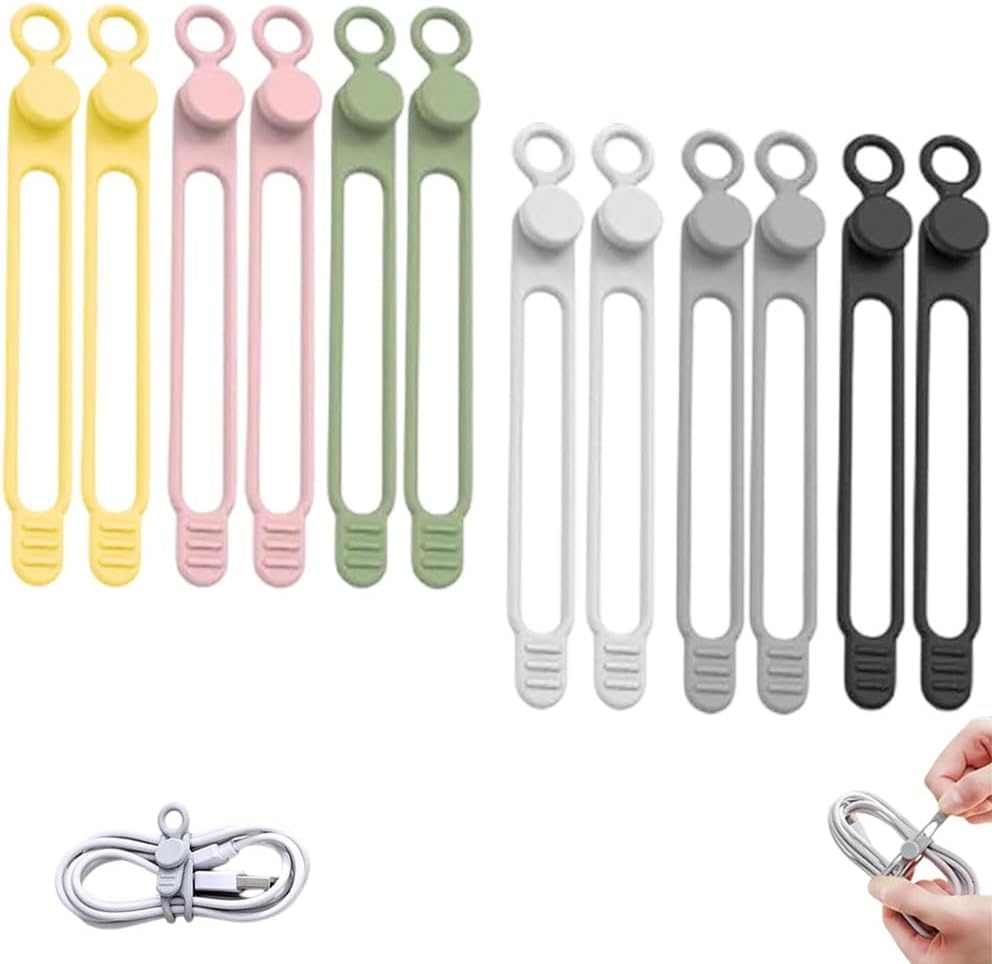 Silicone Cable Ties Reusable Data Cable Organizer Cord Management Straps Elastic Cable Wrap for Wires Charger Earphones USB