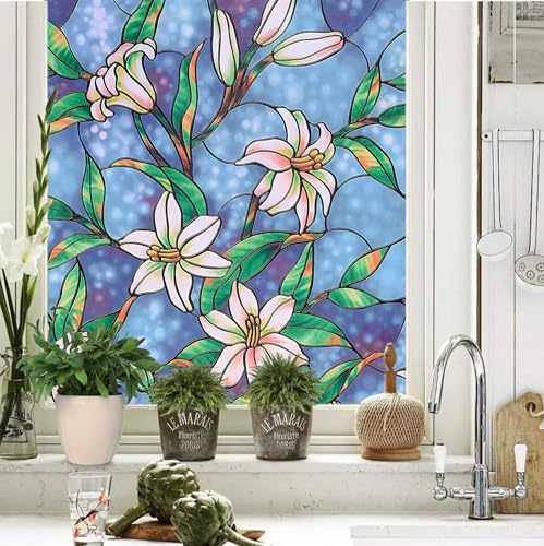 Homewell Glas-in-Glas Orchideen Fensterfolie – Statische Sichtschutzfolie...