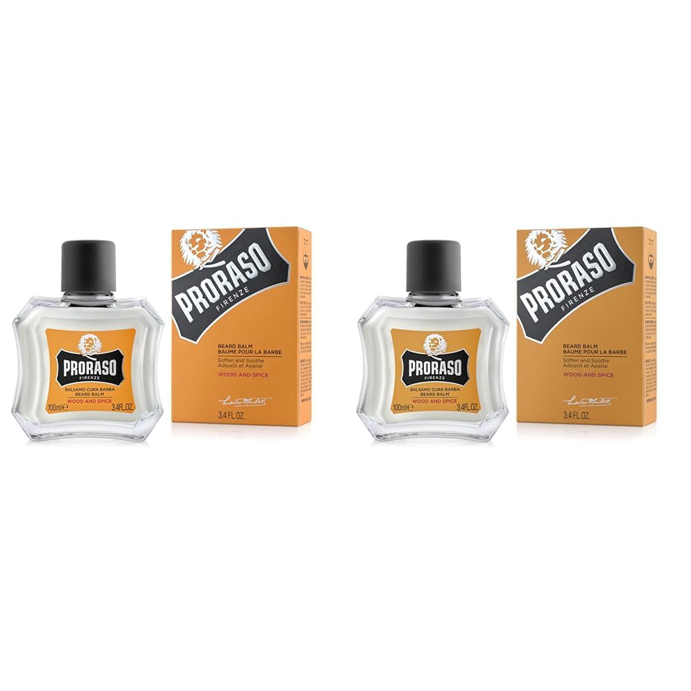 Proraso Bálsamo barba, Wood and Spice, 100 ml, bálsamo barba hombre suavizante anti irritaciones, bálsamo para cuidado facial hombre (Paquete de 2)