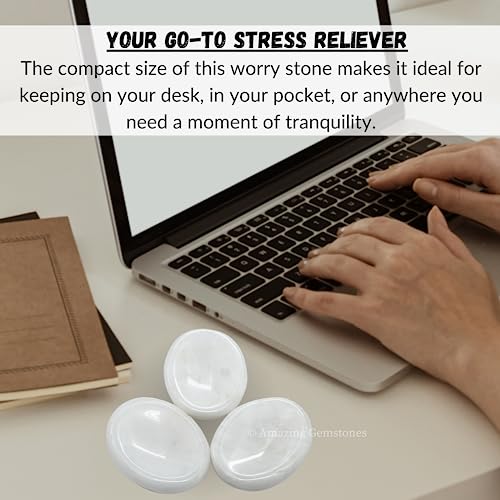 Image of Amazing Gemstone Snow Quartz Worry Stone Crystals and Healing Stones - Worry Stones for Stress Relief Gifts - Piedra Crystal Fidget for Meditation - Unique Stocking Stuffers and Birthday Gifts