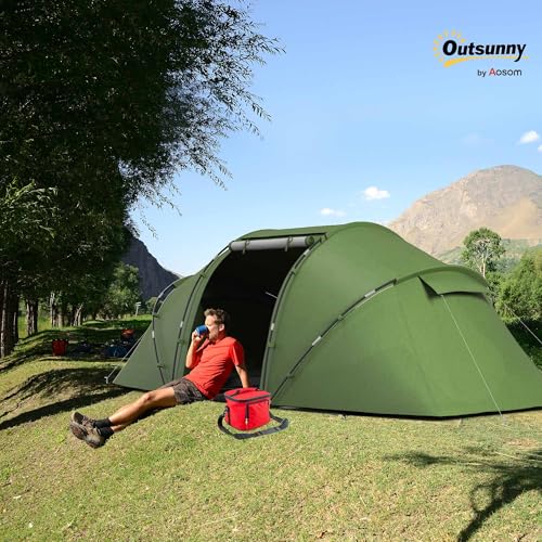 Outsunny 4-6 Man Camping Tent with Living Area and 2 Bedrooms, Hiking Sun Shelter, UV Protection Tunnel Tent - Image 3