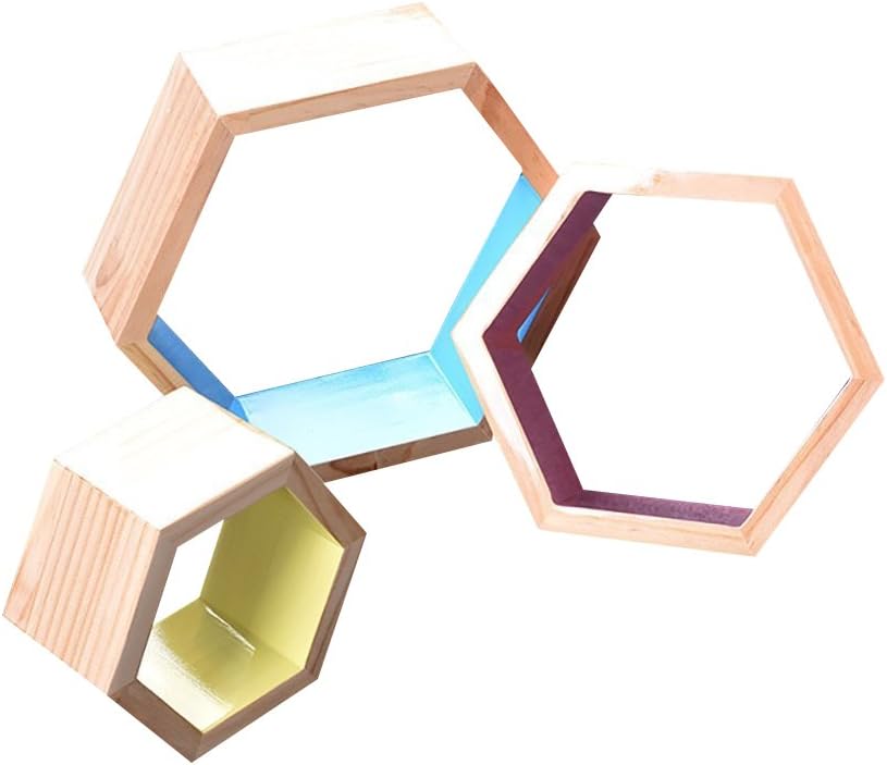 Newspaper stand Hexagon Wall Shelf Corner Shelf Wall Mount Floating Shelf TV Background Wall Decorative Frame (DIY assembly&Load 20KG) A+ (Color : Wood)