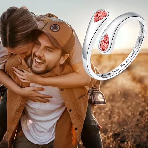 Thumb Rings for Women - 925 Sterling Silver Birthstone Open Teardrop Encouragement Adjustable Ring Women Gifts for Teens Mom Birthday Mother's Day St Patricks Day2