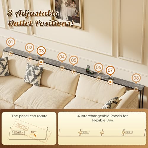 Image of Huuger 118 Inch Sofa Table with Power Outlets, Skinny Behind Couch Table | 5.9 Inch Narrow Entryway Table, Extra-Long Console Table, Behind the Couch Table with Outlet for Living Room, Grey