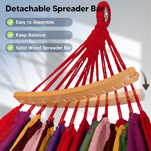 Image of SUNCREAT Hammock with Spreader Bar, Carrying Bag for Outside, Red & Yellow
